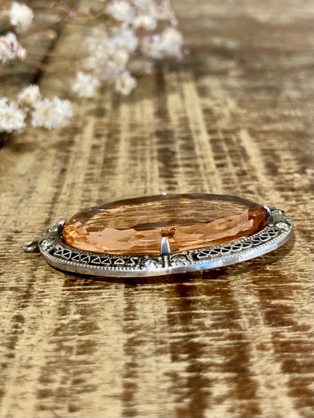 Vintage Sterling Silver Pendant w/ Faceted Glass Stone & Filigree Detail - Picture 9 of 13
